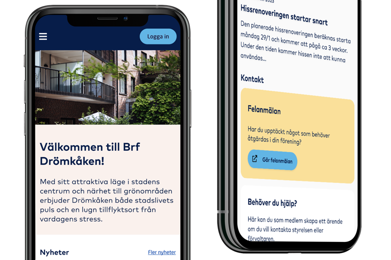 Mobiltelefon med Föreningens hemsida i sin webbläsare