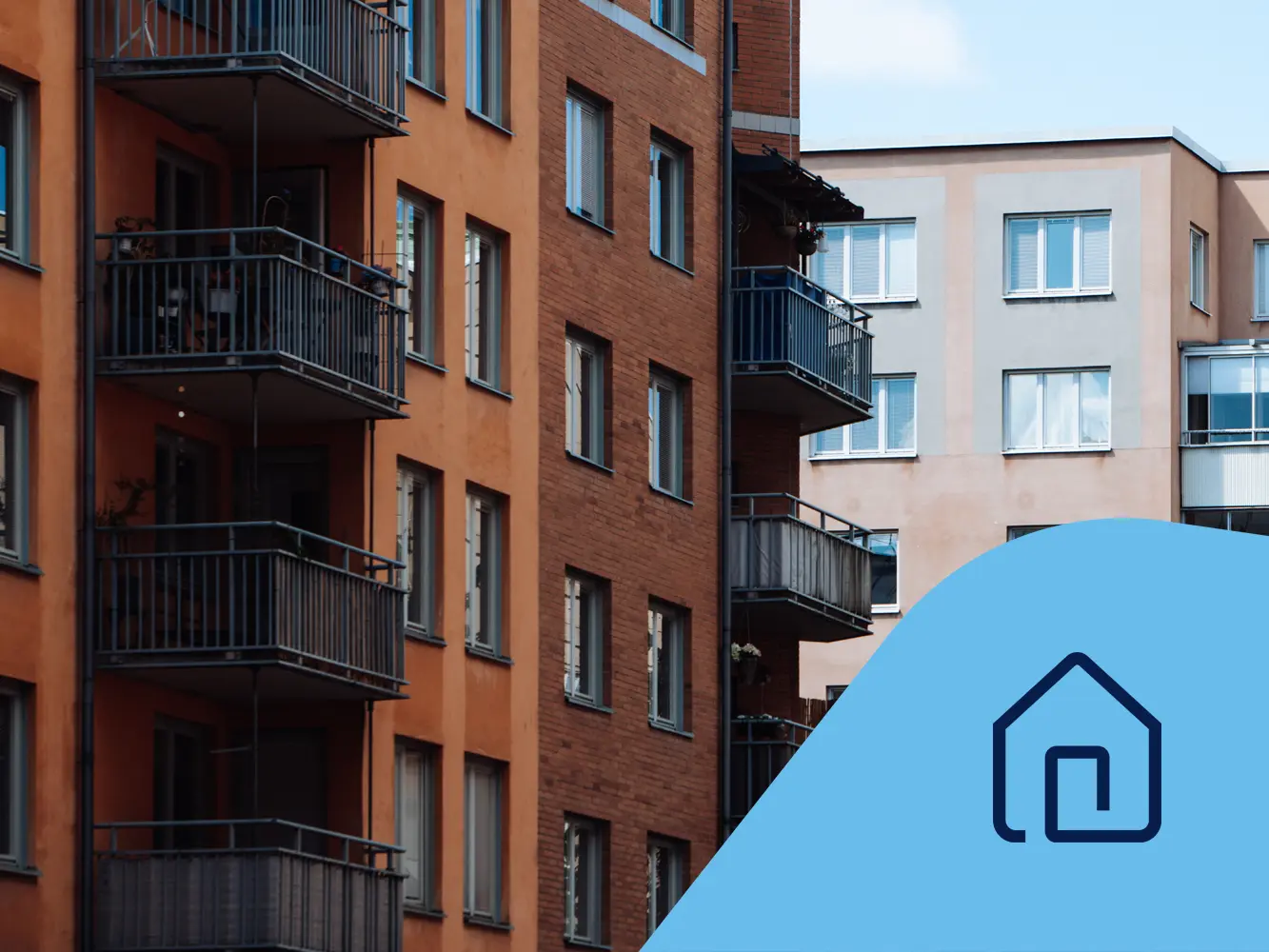 Fasader till flerfamiljshus i Stockholm. Ikon för Fastigheten.