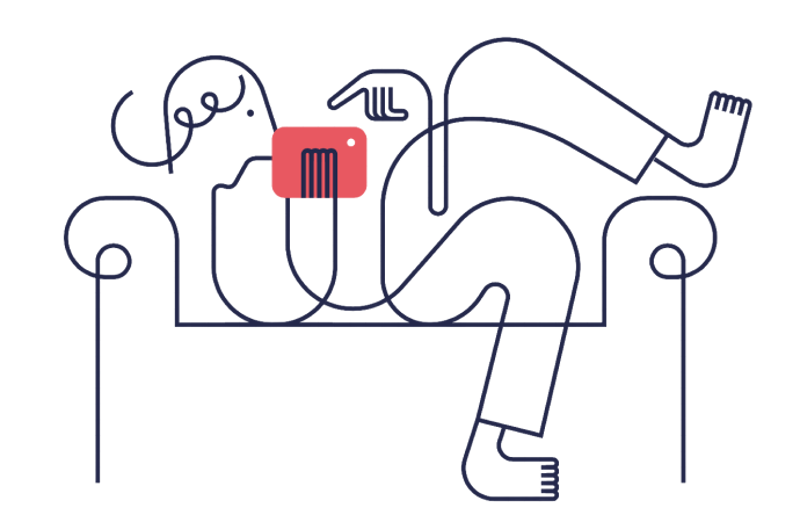 Person ligger i en soffa och tittar på en skärm - Illustration