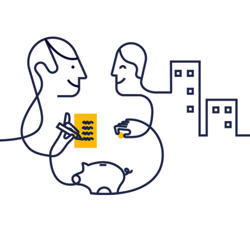 Avtal signeras mellan styrelsemedlem och fastighetsförvaltare. Illustration.