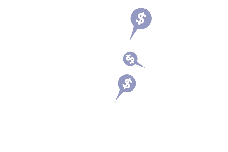 Illustration. Fyra personer med pratbubblor med dollartecken i.