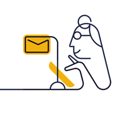 Människa som mejlar. Illustration.