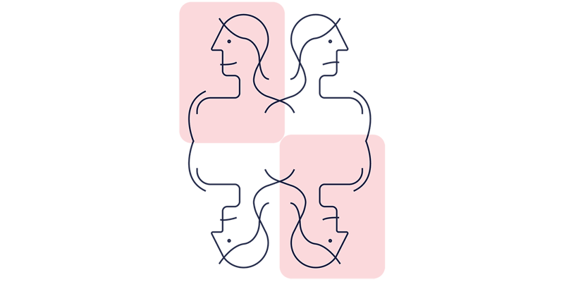 Illustration. Fyra styrelseledamöter i ett mönster.