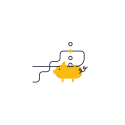 Spargris som fylls med pengar. Illustration.