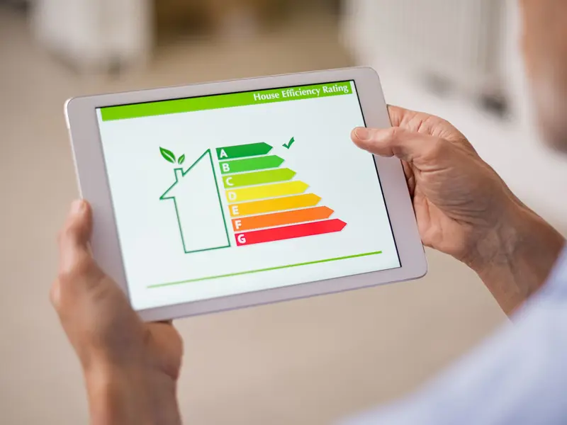 Ipad som visar energideklaration på skärmen