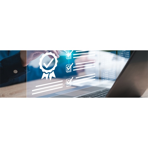 dator med ikoner symboliserar trygghetscerifikat