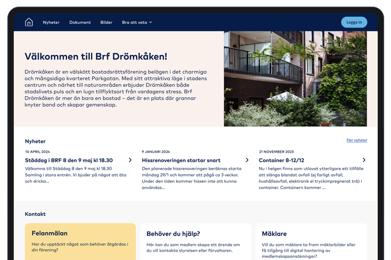 Laptop med Föreningens hemsida i sin webbläsare