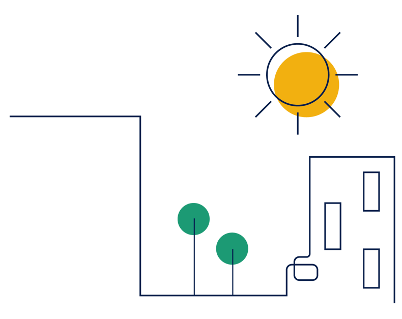 Illustration. Sol över bostadsrättsförening.