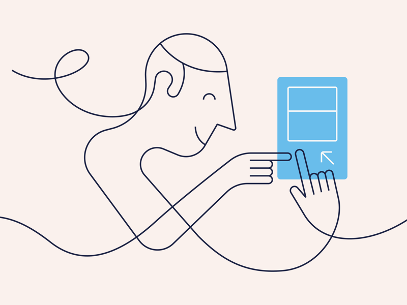 Illustration. Man använder sin surfplatta.