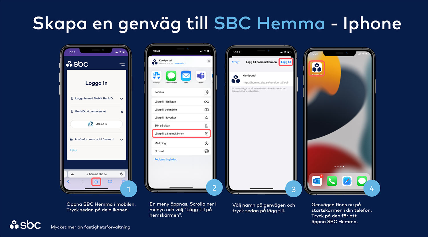 Skapa en genväg till SBC Hemma - iPhone