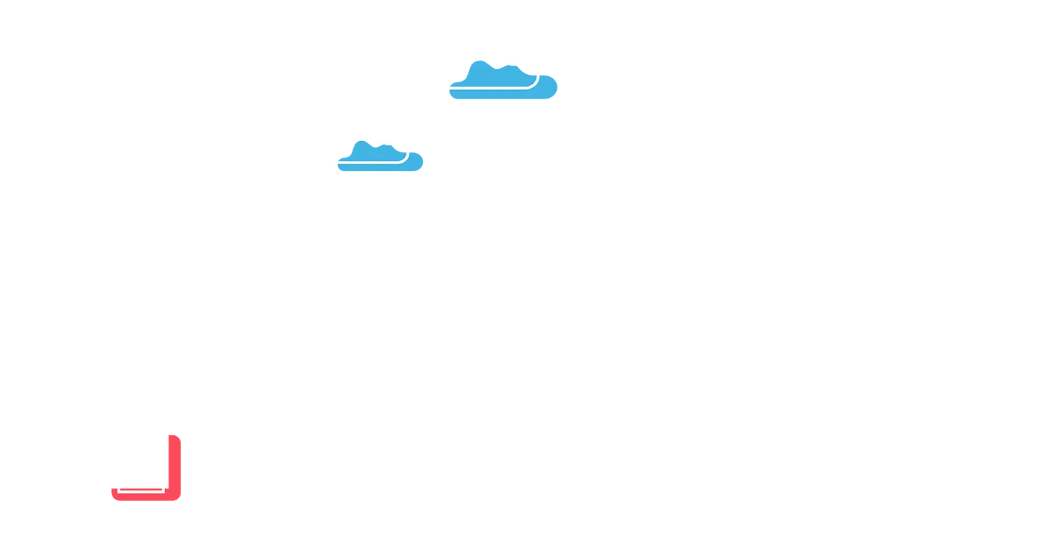 Illustration. Bostadsrättsförening med träd, moln och sol.