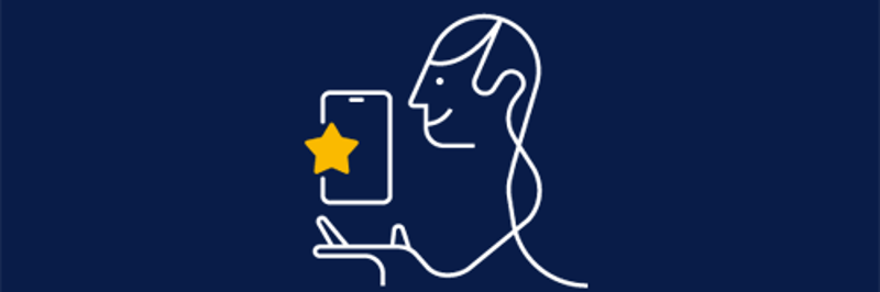 Illustration. Person håller i en telefon