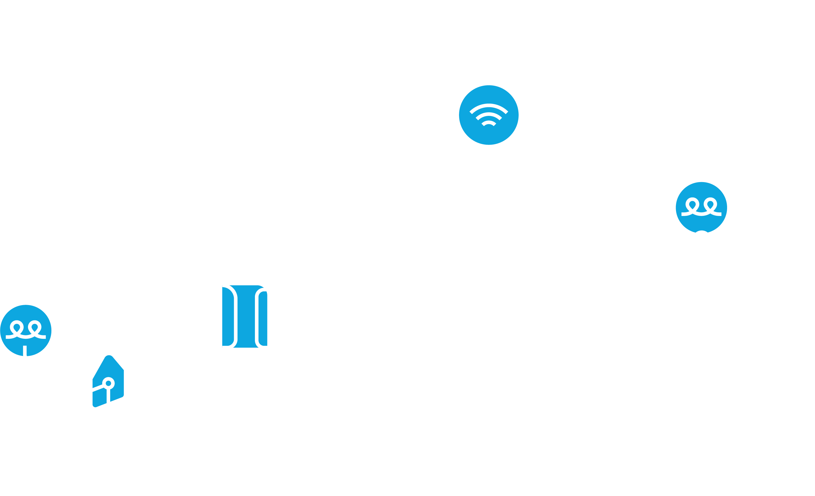 Man och kvinna som använder mobiltelefon och VR-glasögon. vit och blå illustration.