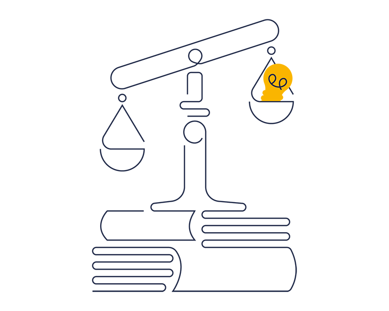 Illustration blå vågskål.